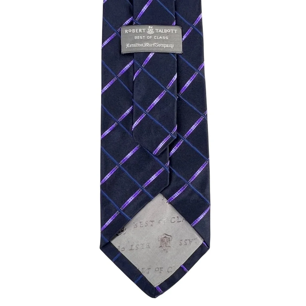 Robert Talbott Best of Class Tie Men's Navy Blue Purple Silk Cotton Necktie 3.5